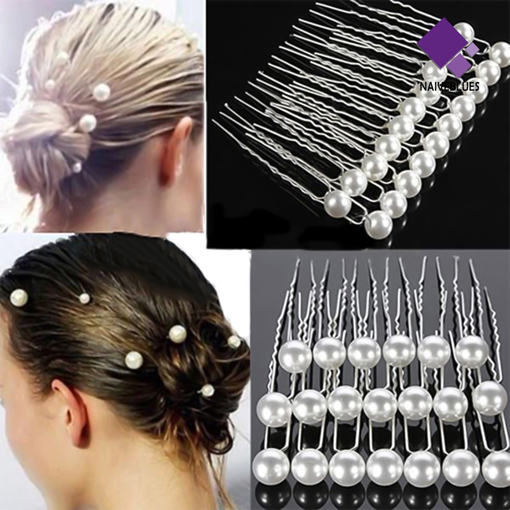 &lt; Naiveblues &gt; 20Pcs Pesona Pernikahan Pengantin Pesta Hair Pin Barrette Putih Imitasi Jepit Rambut