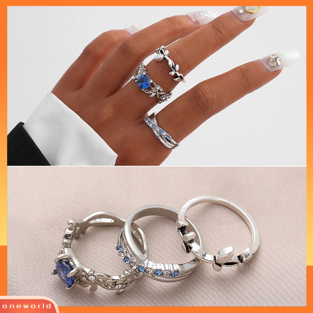 [EONE] 3pcs Wanita Cincin Bunga Perhiasan Permata Imitasi Bersinar Stackable Knuckle Rings Untuk Pesta Perjamuan Prom