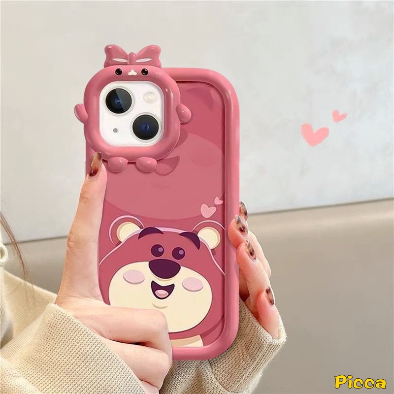 Vivo Y12 Y20 Y16 Y21 Y22s Y02s Y17 Y11 Y22 Y15 Y35 Y15s Y33s V25E Y91 Y12i V25 V23E V23 Y51 Y15A Y31 Y30 Y55 Y75 Kartun Strawberry Bear Cute Manyo 3D Mangkuk Little Monster Lens Case