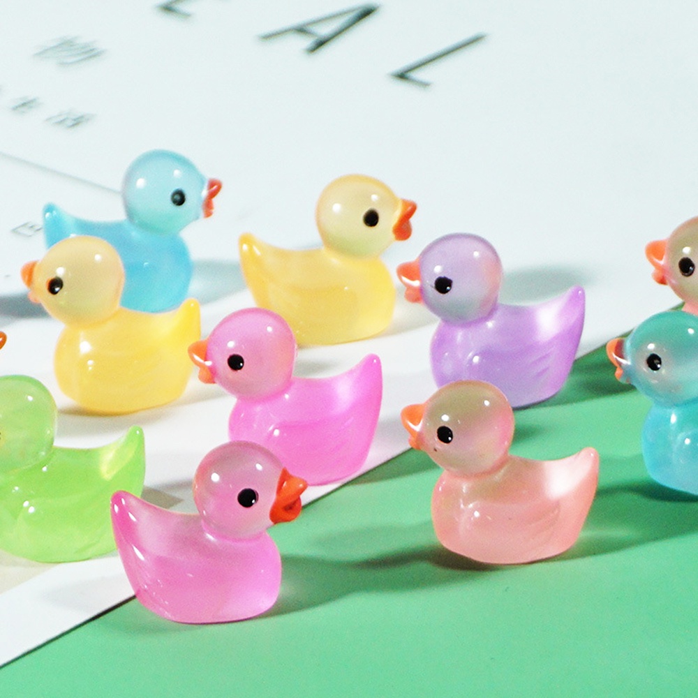 10pcs/set Ornamen Resin Bercahaya Bebek Mini Kreatif Taman Pot Patung Mungil Bercahaya