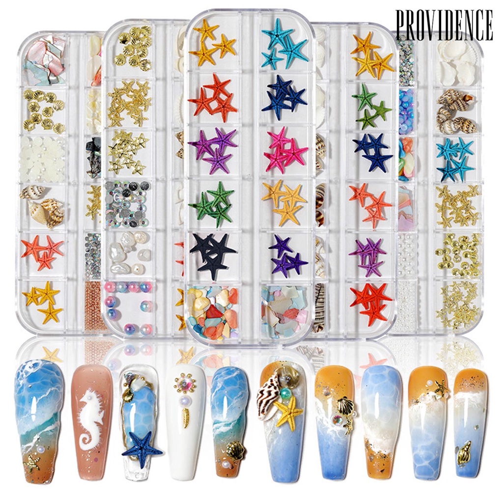 Providence 1kotak Hiasan Kuku Gaya Laut Bentuk Kreatif Jumlah Melimpah Banyak Gaya Aplikasi Lebar Hias Plastik 3D Alami Bintang Laut Kerang Perlengkapan Kuku