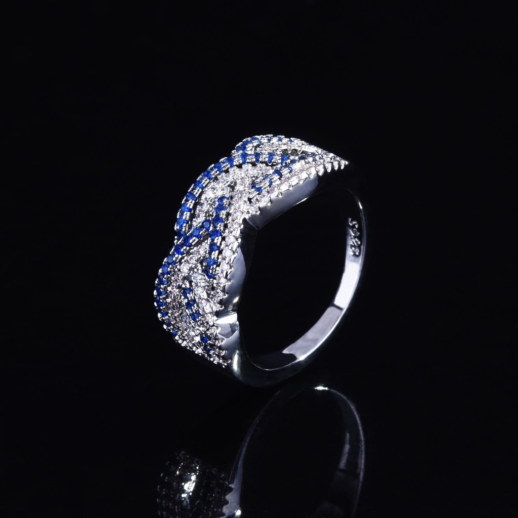 Goldkingdom Aksesoris Perhiasan Fashion Ready Stock Wanita Dua Baris Mikro-Hias Dua Warna Zirkon Cincin Warna Emas Dan Perak Hypoallergenic