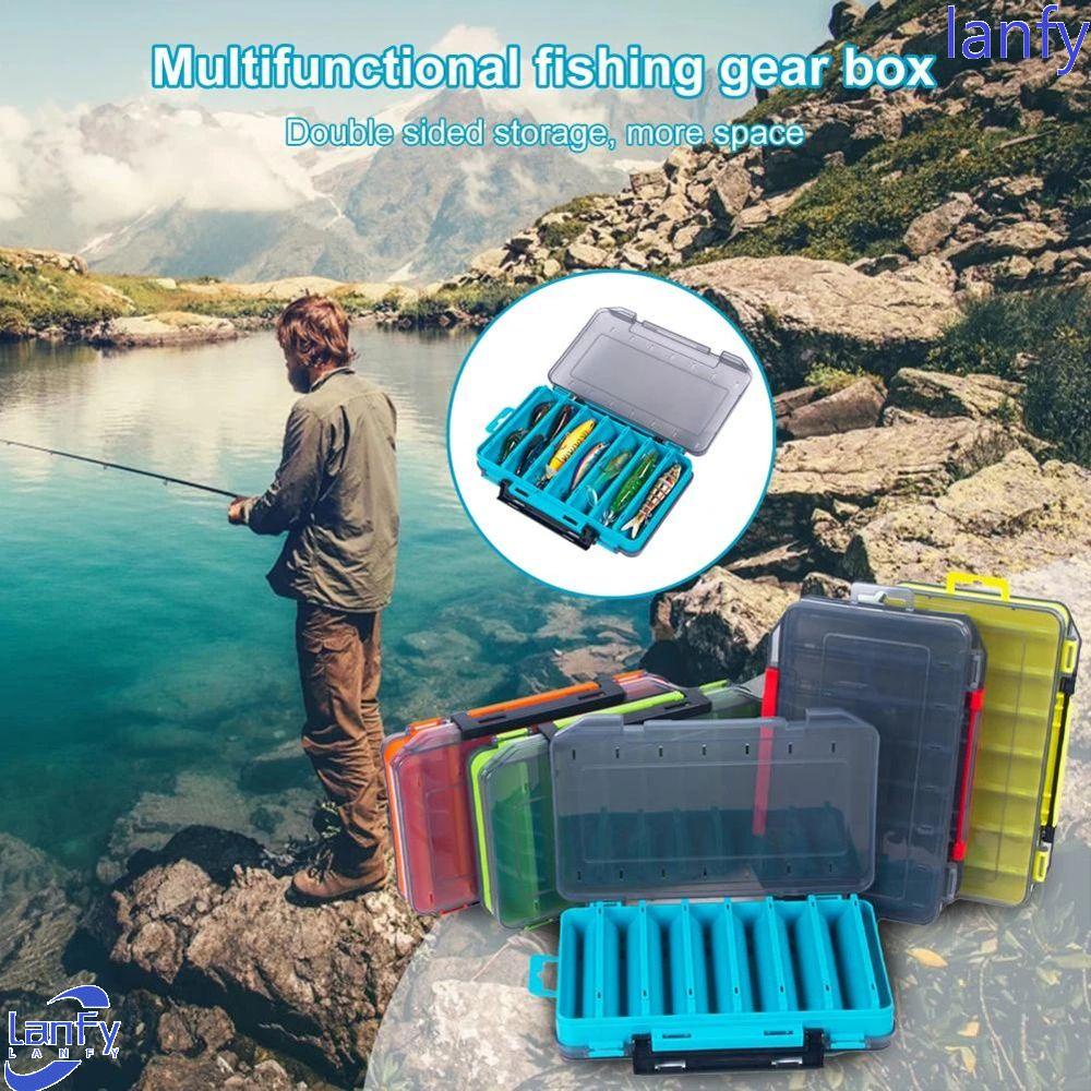 Lanfy Fishing Tackle Box Portable Aksesoris Alat Pancing Kotak Kait Umpan Plastik 14kompartemen Case Alat Pancing Kapasitas Besar Kotak Aksesoris Umpan Dua Sisi