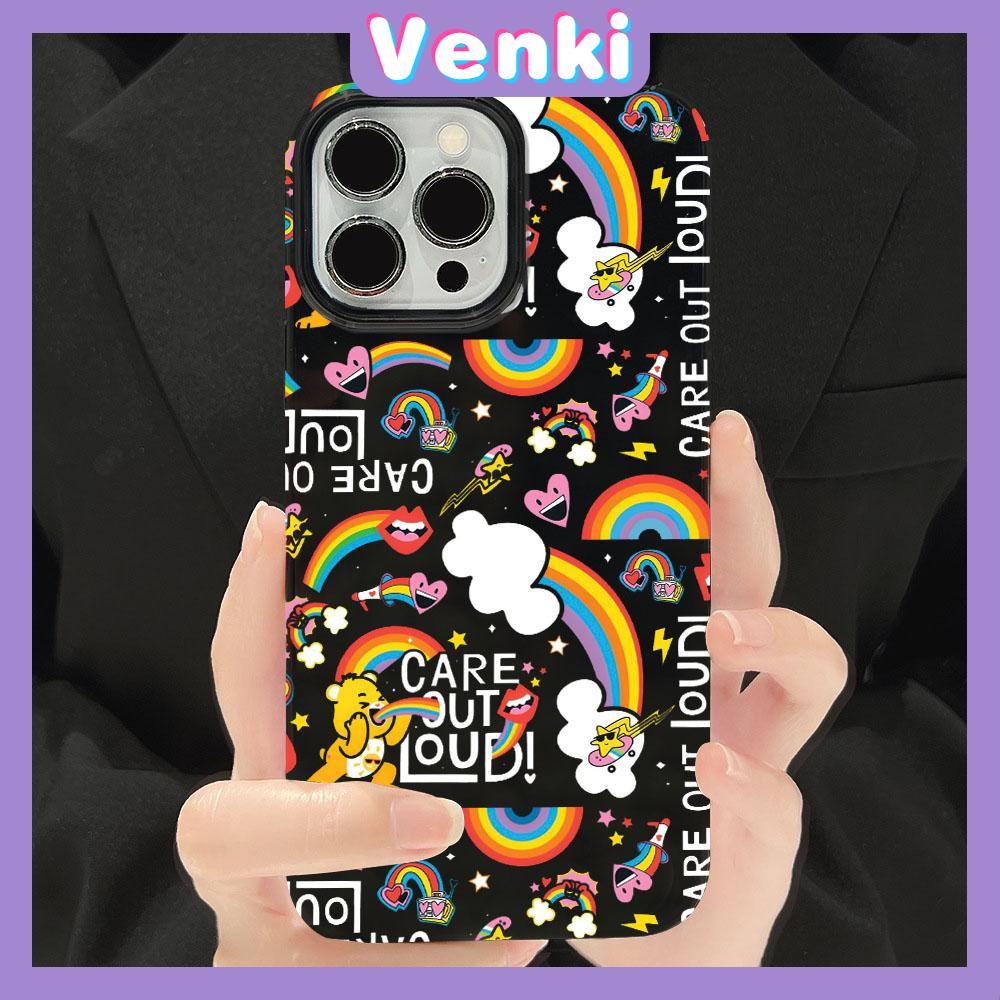 VENKI - For iPhone 14 Pro Max Glossy TPU Phone Case Soft Shell Candy Case Black Bear Rainbow Back Camera Protection Shockproof Compatible with iPhone 14 13 12 Pro Max 11 XR XS 7 8