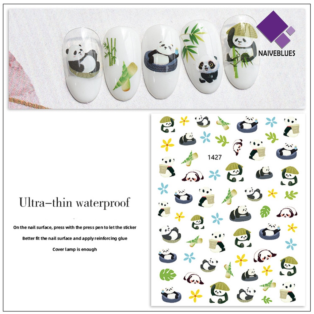 [naiveblues] Desain Daun Panda Lucu Stiker Kuku Tempel Hias Perekat Diri DIY Paper Art Stickers