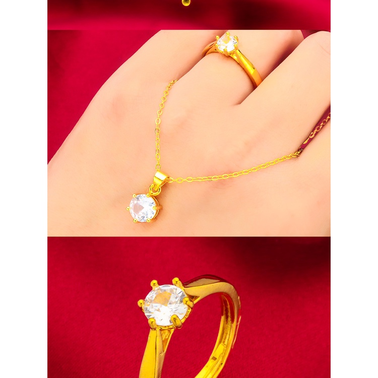 Aksesoris Perhiasan Fashion Goldkingdom Ready Stock Kalung Cincin Berlian Putih Lapis Emas set Minimalis Mewah