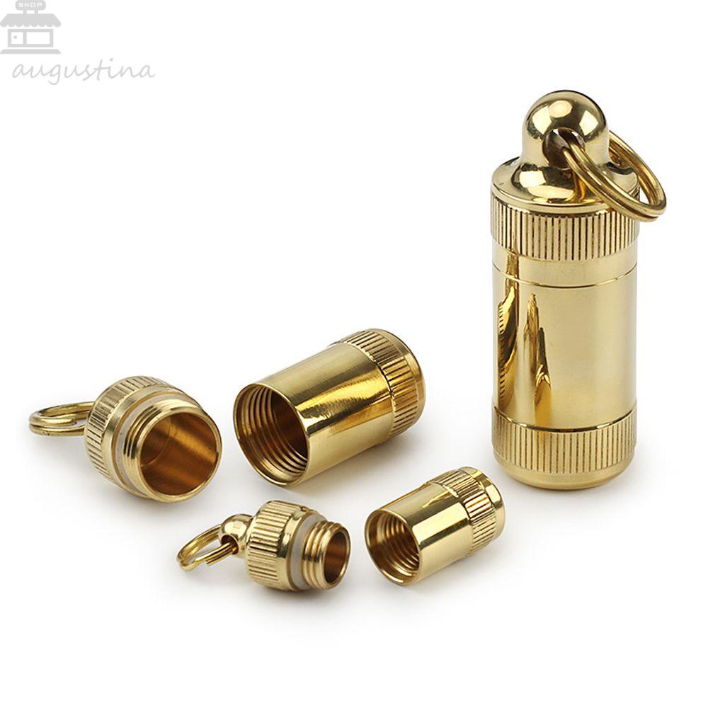 Agustinina Pill Case Portable Multifungsi Camping Aksesori Luar Perjalanan Wadah Tablet Kuningan Gantungan Kunci Holder