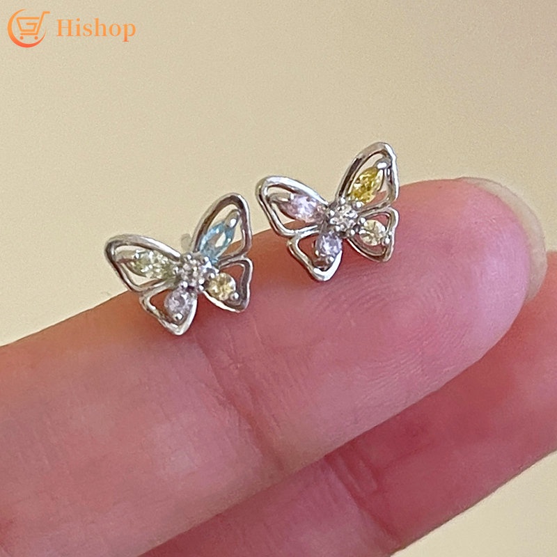 Anting Kupu-Kupu Warna-Warni Korea Sliver Stud Earing Untuk Aksesoris Perhiasan Fashion Wanita