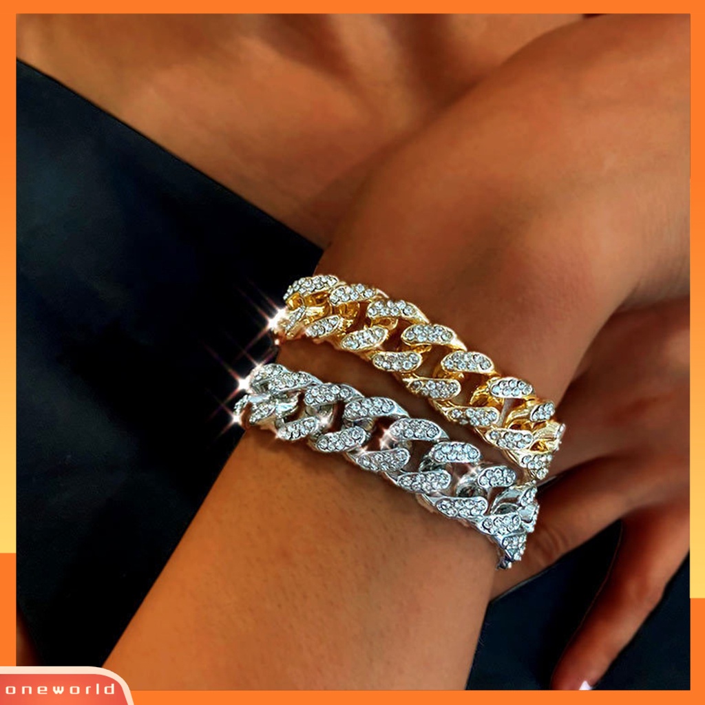 [EONE] Cuff Gelang Berlebihan Berlian Imitasi Bertatahkan Elektroplating Geometris Tidak Mudah Karat Menghias Streetwear Pribadi Wanita Tebal Link Gelang Wanita Perhiasan