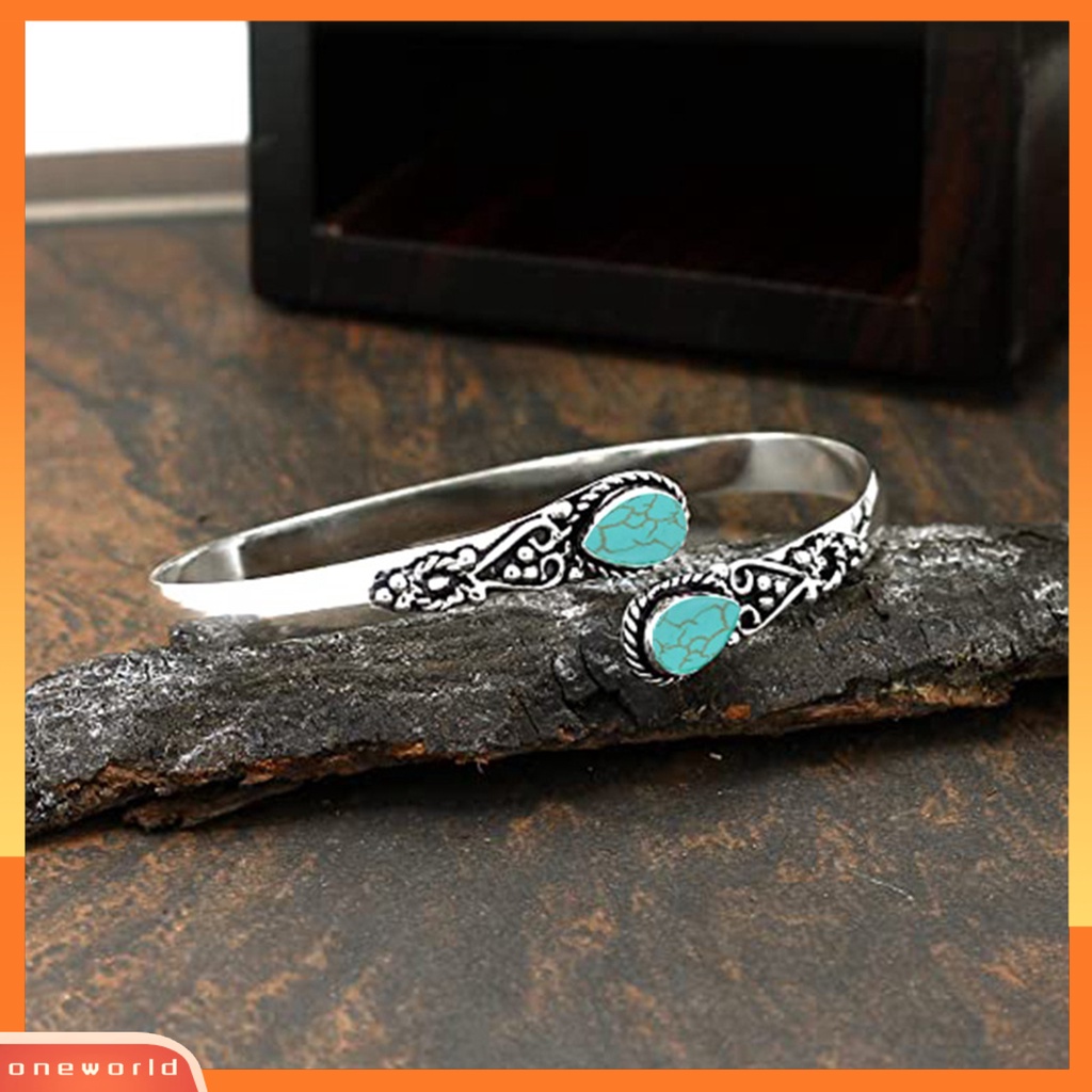 [EONE] Gelang Tangan Handmade Pembukaan Adjustable Retro Tetesan Air Berbentuk Dekorasi Hias Kepribadian Faux Moonstone Turquoise Cuff Bangle Perhiasan Aksesori