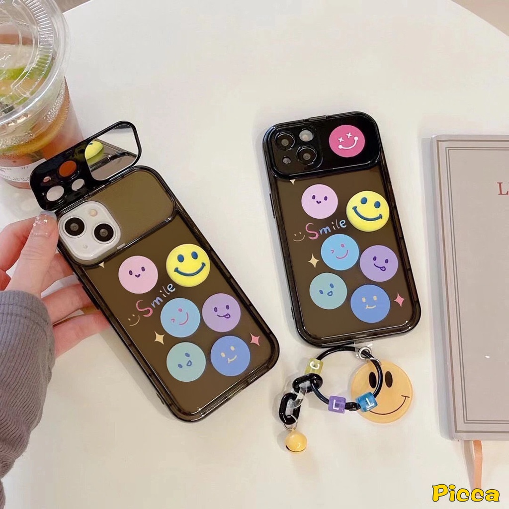 Case Gelang Smiley Lucu Untuk Vivo Y12 Y20 Y11 Y12i Y91C Y11s Y20s G Y17 Y15 Y1S Y20i Y12s Y20A Y20G Y12A Y30G Kreatif Flip Make Up Cermin Kartun Smile Hitam Lembut Penutup Belakang