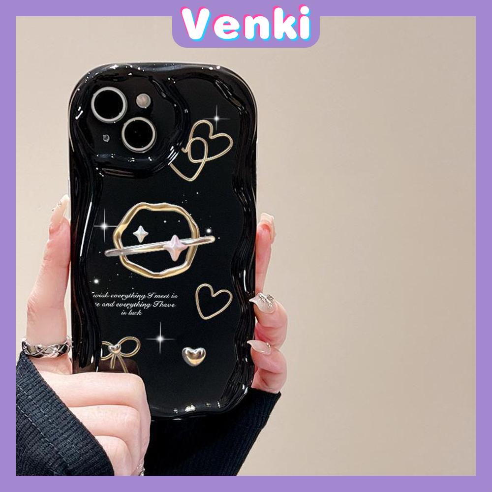 VENKI - For iPhone 11 iPhone Case 3D Curved Edge Wave Glossy Black TPU Airbag Shockproof Camera Cover love Planet Compatible with iPhone 14 13 Pro max 12 Pro Max xr xs max 7 8Plus