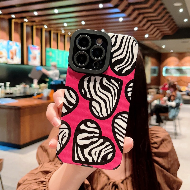 Untuk iPhone Case14 13 12 11 Pro MAX X XR XS Max7 8 Plus zebra-stripe Cinta Hati Pelindung Kamera soft case