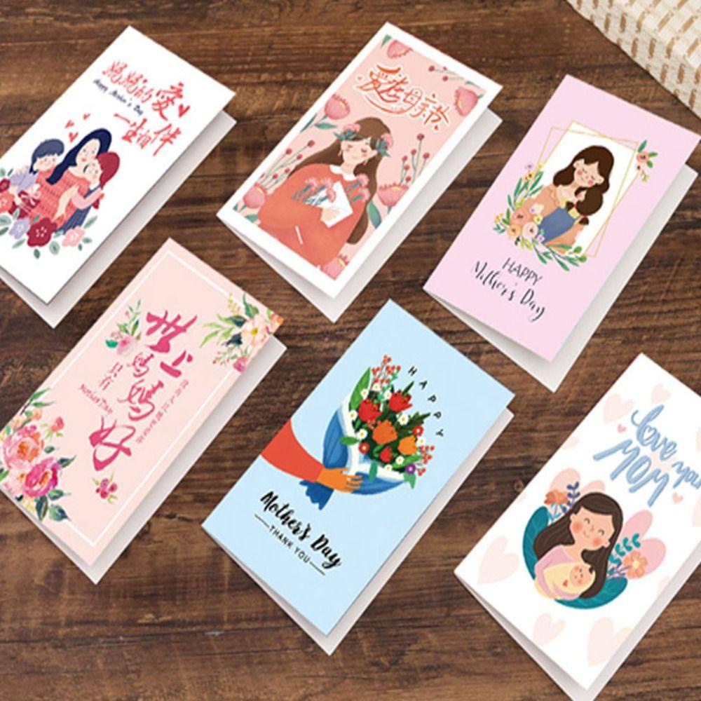 Mxbeauty Mother's Day Card 5Pcs Kawaii Thank You Mom Love You Ibu Anak Kartu Ucapan Selamat Hari Ibu