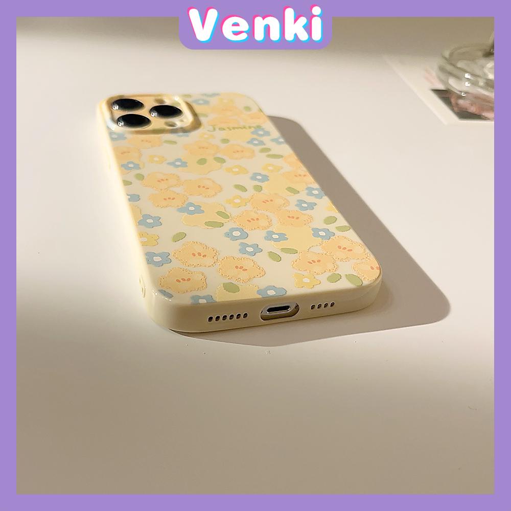 VENKI - For iPhone 11 iPhone Case Yellow Glossy Film TPU Soft Case Shockproof Phase Cover Protection Small Floral Compatible with iPhone 14 13 Pro max 12 Pro Max xr xs max 7 8Plus