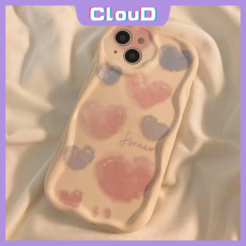 IPHONE Casing Bunga Cat Air Kompatibel Untuk Iphone11 14 12 13 Pro Max8 6s 7 6 Plus XR X XS Max 7Plus SE 2020 8Plus Shockproof 3D Wavy Curved Edge Soft Glossy Love Heart Cover