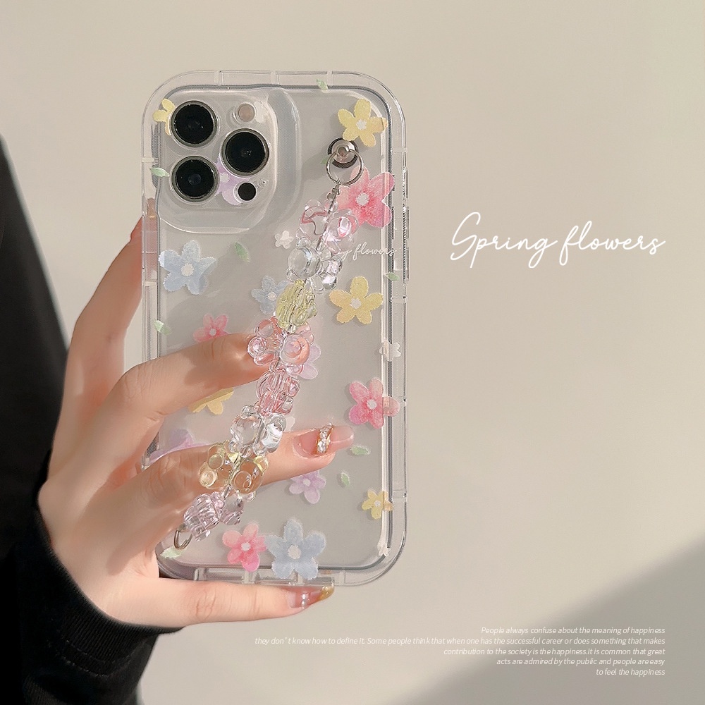 IPHONE Ins Transparan Warna-Warni Bunga Peri Ponsel Case Shockproof Cover Dengan 3D Kristal Beruang Anti Hilang Rantai Untuk Iphone11 12 13 14 PLUS PRO MAX