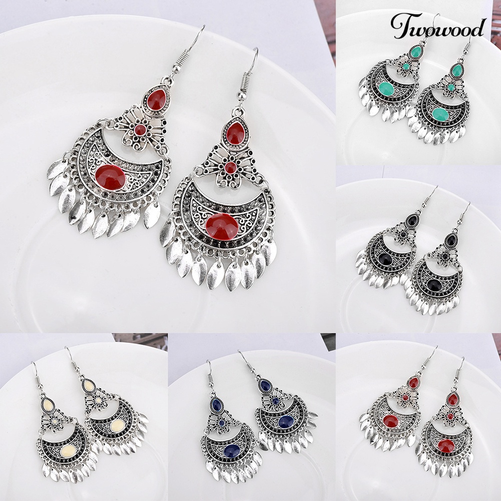 Twowood Fashion Wanita Menjuntai Berongga Pesona Kait Anting Pernikahan Perhiasan Hadiah Bohemia