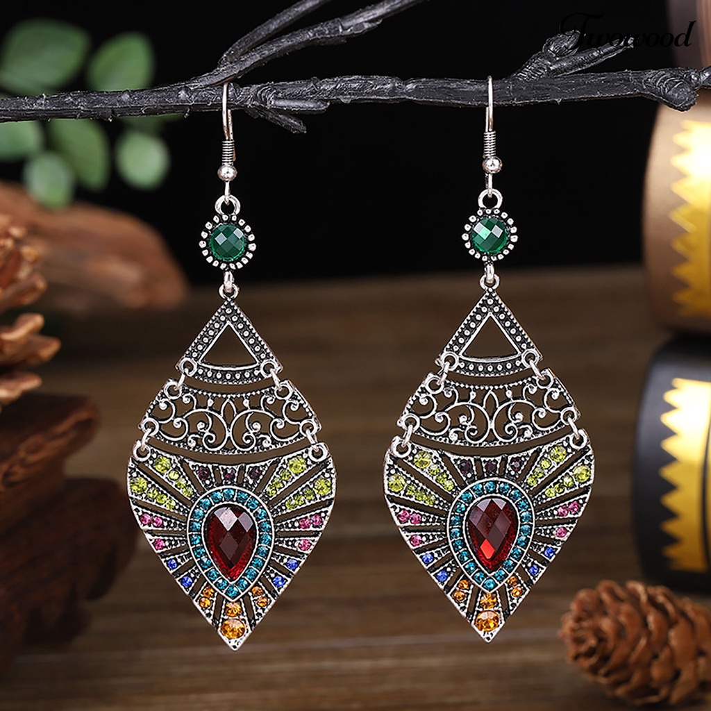 Twowood 1pasang Anting Drop Gaya Etnik Fashion Perhiasan Alloy Dilubangi-out Waterdrop Women Earrings Untuk Tanggal