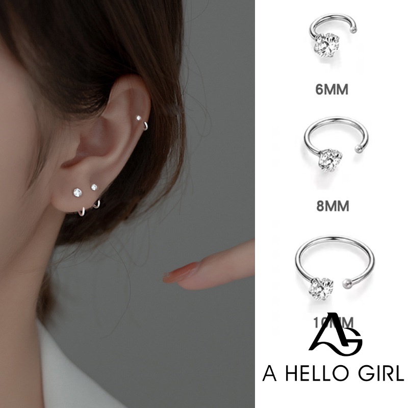 Ahellogirl6 /8 /10mm S925 Anting Fashion Bentuk Bunga Zircon Lapis Silver Untuk Wanita