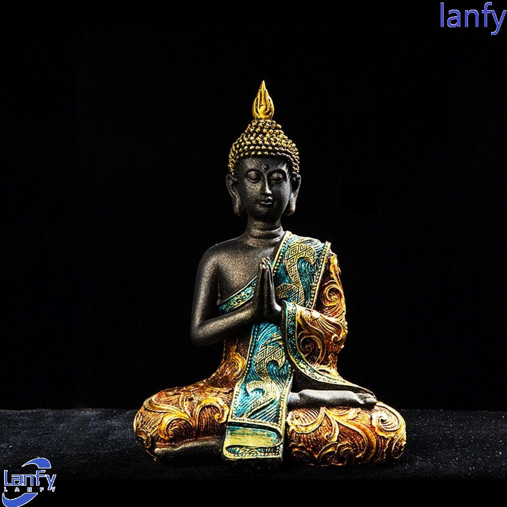 Lanfy Patung Buddha Kreatif Vintage Hadiah Meditasi Dekorasi Rumah Hand Made Resin Kerajinan