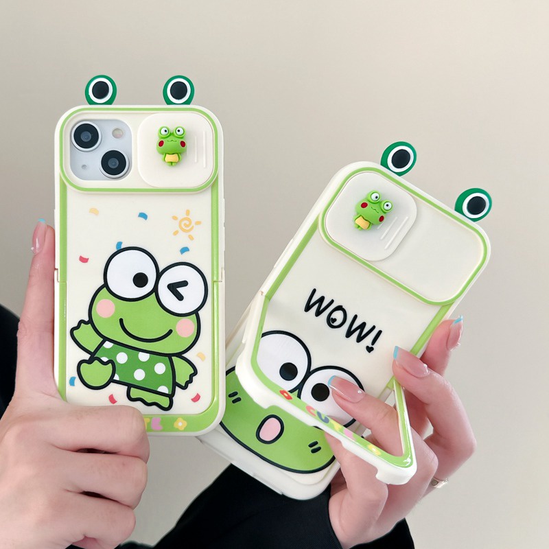 Push Window &amp; Holder Lovely Frog Doll Soft Silicon Case HP iP iPhone 14 + Plus 12 13 Pro Max 11 Matte FTD Casing Apple