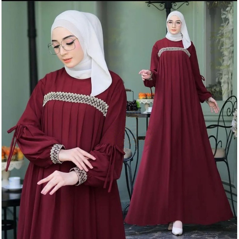 Dress Medina Gamis Renda Crinkle Airflow Premium / Gamis Busui Kringkel