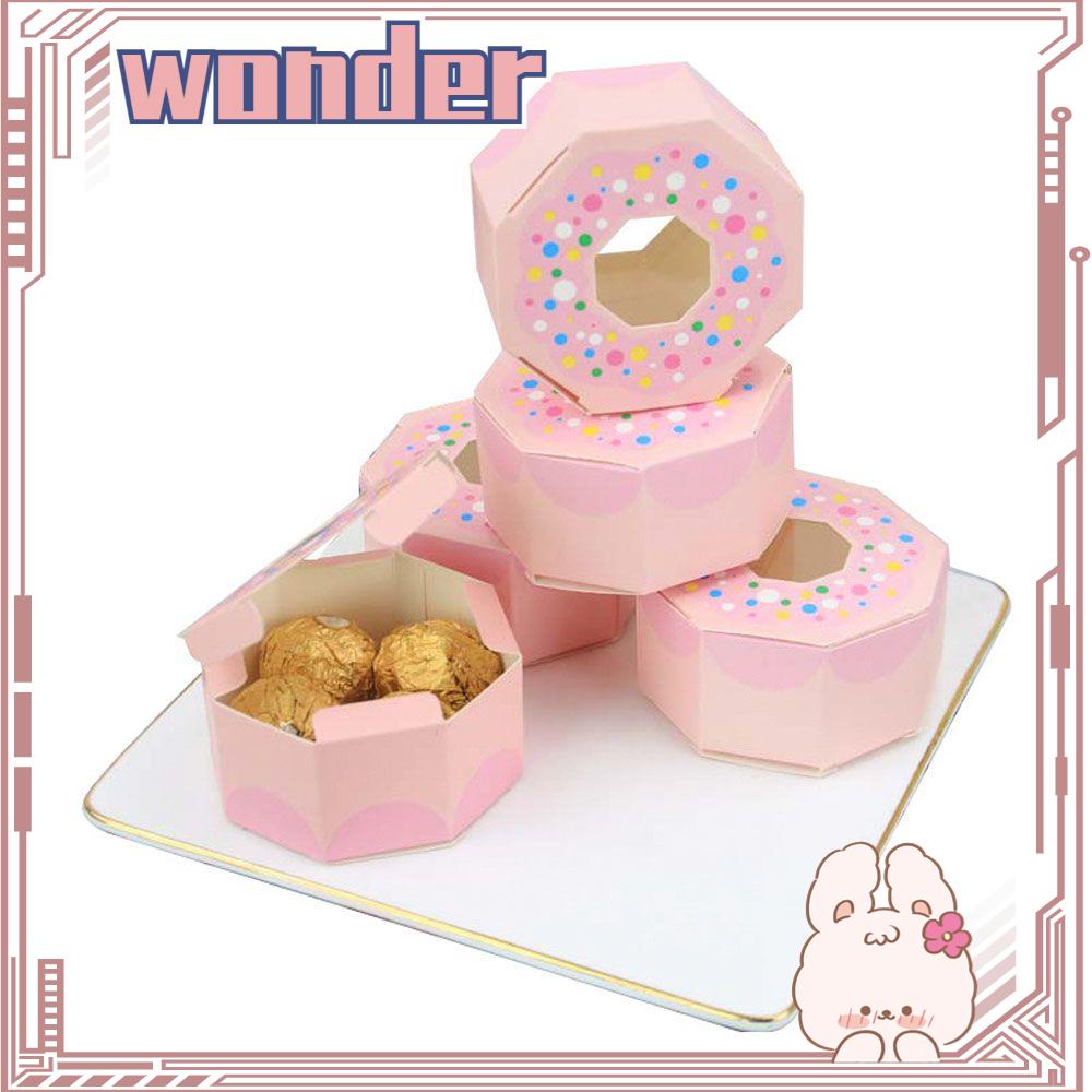 Wonder 10PCS Donat Candy Box Hexagon Dekorasi Pesta Hadiah Anak Perlengkapan Pernikahan Kemasan Coklat Case