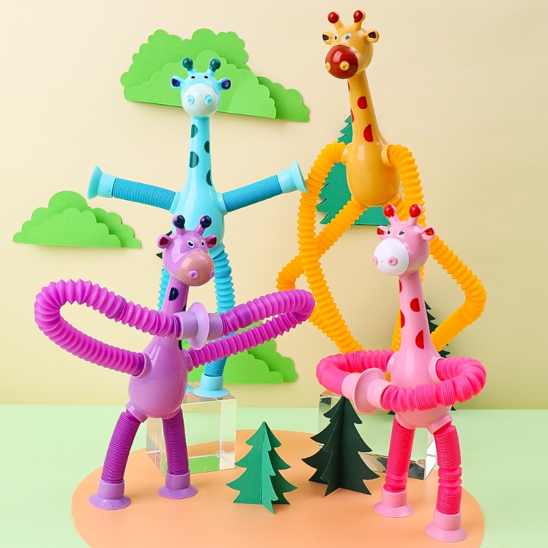 Anak Lucu Jerapah Pop Tabung Mainan Sensorik Telescopic Suction Cup Toys Novelty Squeeze Fidget Kids Puzzle Edukasi Dini Stress Relief Mainan Pesta Ulang Tahun Kekinian