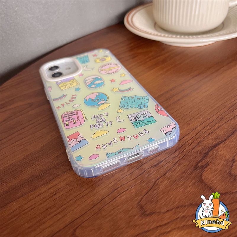 IPHONE Casing Kompatibel Untuk Iphone14 13 12 11 Pro Max X Xr Xs Max8 7 Plus SE 2020 Ins Kartun Graffiti Gaya Eropa Amerika Casing Ponsel Matte Laser Bening Shockproof Cover Pelindung