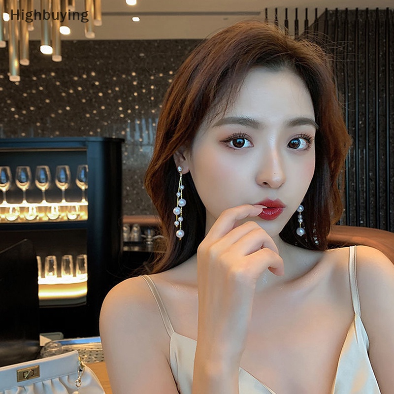 Hbid Perhiasan Korea Elegan Simulasi Mutiara Panjang Menjuntai Anting Untuk Wanita Vintage Putih Bulat Mutiara Pernikahan Anting Hadiah Glory