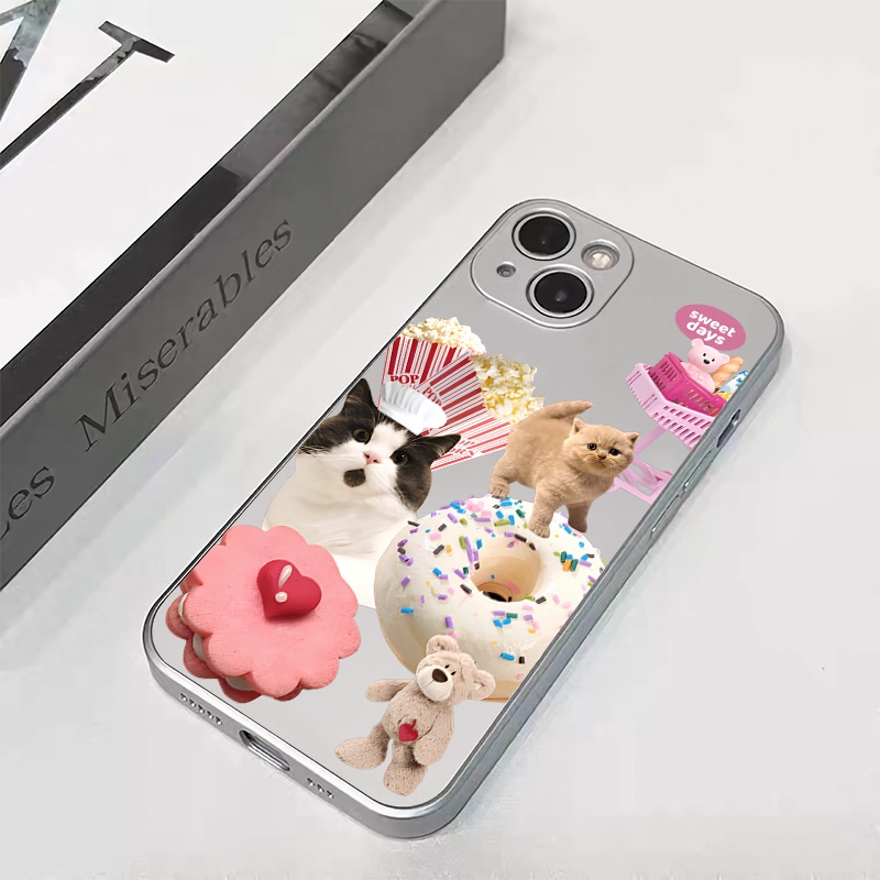 IPHONE Soft Phone Case Kompatibel Untuk Iphone11 14 13 12 Pro XS Max Casing Kucing Lucu XR X8+76S Plus Mini Electroplate TPU Silikon Shockproof Cover