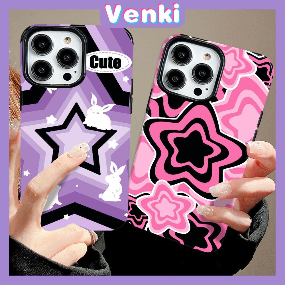 VENKI - For iPhone 11 iPhone Case Black Glossy TPU Soft Case Shockproof Protection Camera Cool Purple Pink Stars Compatible with iPhone 14 13 Pro max 12 Pro Max xr xs max 7 8Plus