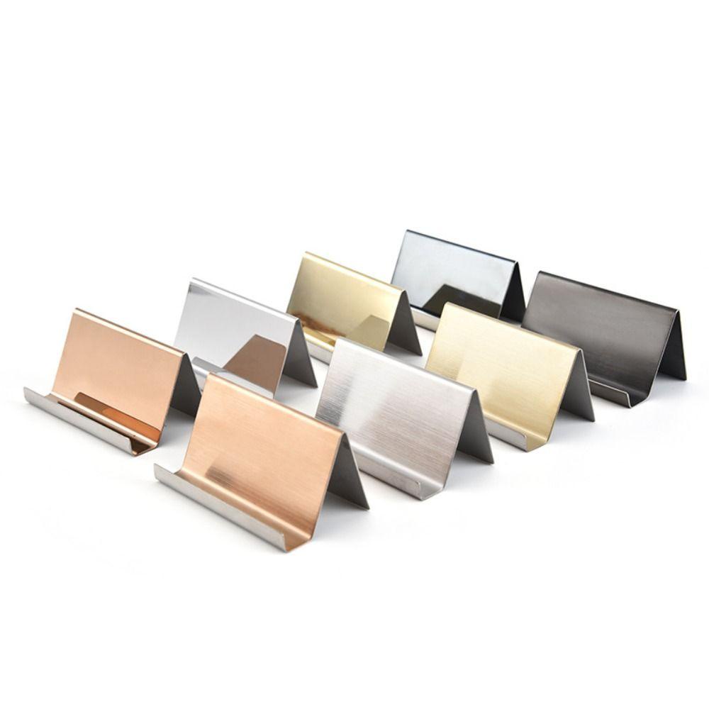 [Elegan] Pemegang Kartu Nama 4warna Meja Logam Desktop Penyimpanan High-End Stainless Steel Perlengkapan Kantor Memo Card Holder