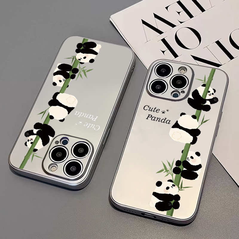 IPHONE Casing Ponsel Electroplate Kompatibel Untuk Iphone14 13 12 Pro Max11 XS XR X8+76S Plus Mini Cute Panda Soft Casing TPU Silikon Shockproof Cover