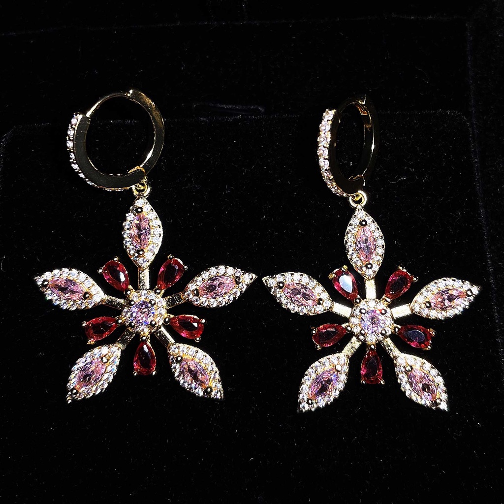 Goldkingdom Aksesoris Perhiasan Fashion Ready Stock Korea Putih Berpasangan Snowflake Es Kristal Warna Mempesona Anting Earrings