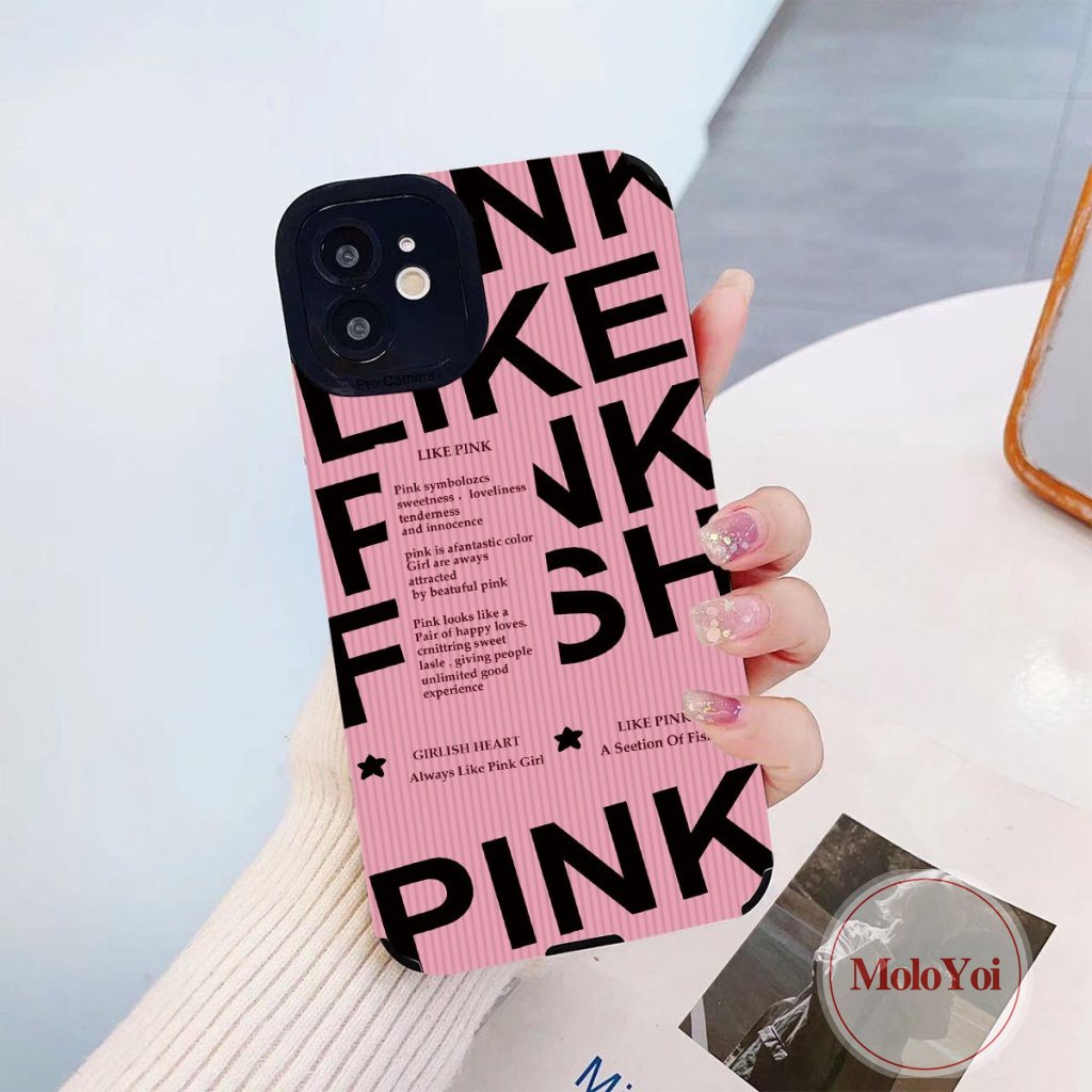 Casing Tpu Lembut Gaya Eropa Dan Amerika Kompatibel Untuk IPhone XR X XS Max8 7 Plus 11 14 12 13 Pro Max 7Plus Trendi Merek Tekstur Garis Pink Huruf Inggris Shockproof Cover