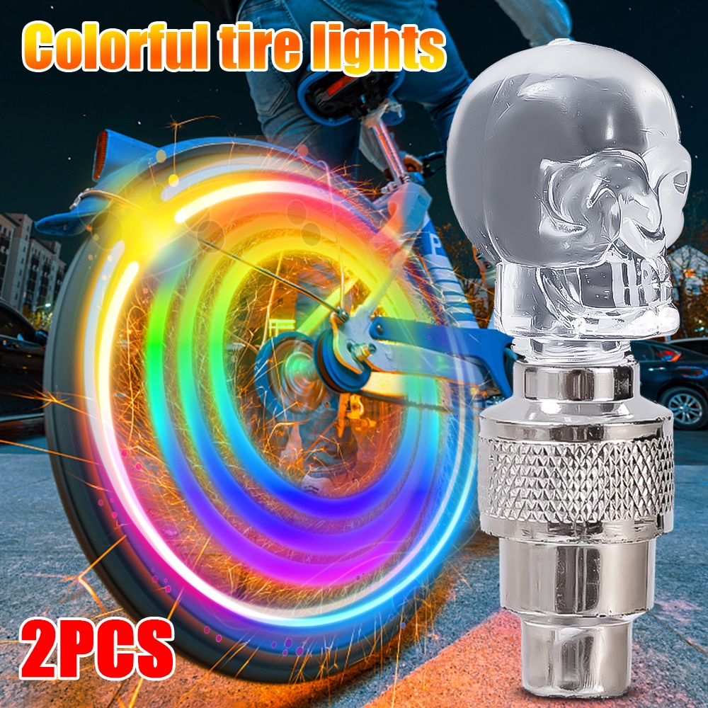 Luminous Ghost Head Tire Light Safety Cycling Lamp Sensor Gerak Aksesoris Motor Mobil Sepeda Penutup Ban Roda Flash Neon Glowing Bulb Colorful LED Tire Valves Cap Light