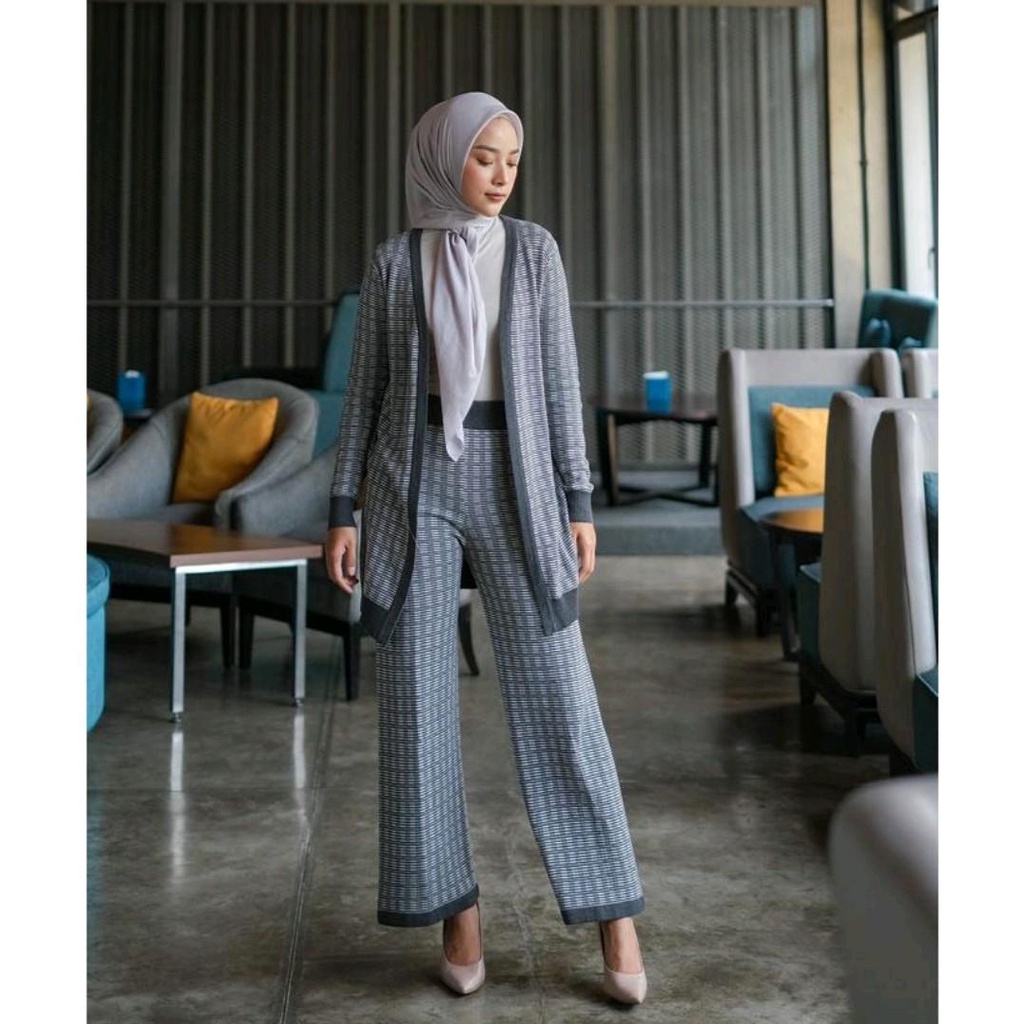 JEHAN KNIT SET setelan rajut katun cardigan celana panjang