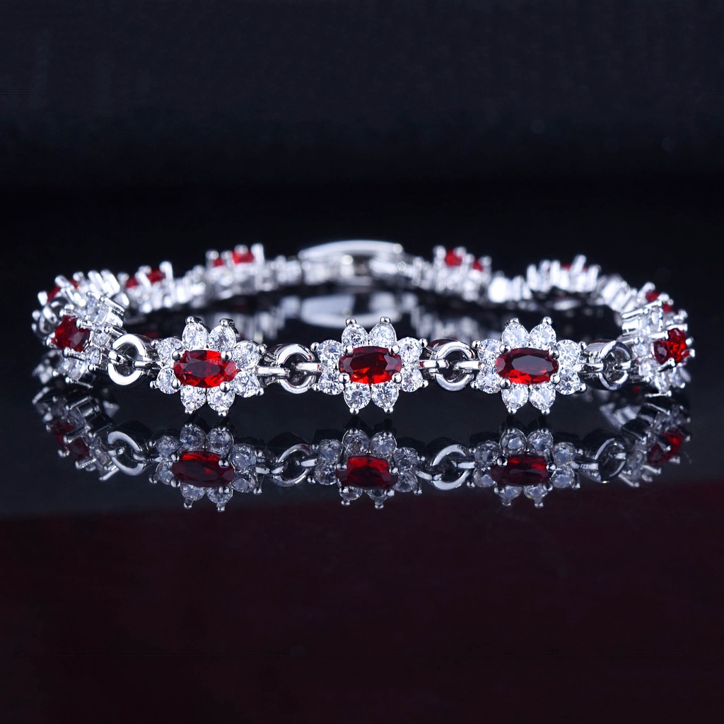 Goldkingdom Aksesoris Perhiasan Fashion Ready Stock Dove Blood Ruby Gelang Full Diamond Clasp Bracelet Gelang Bracelet