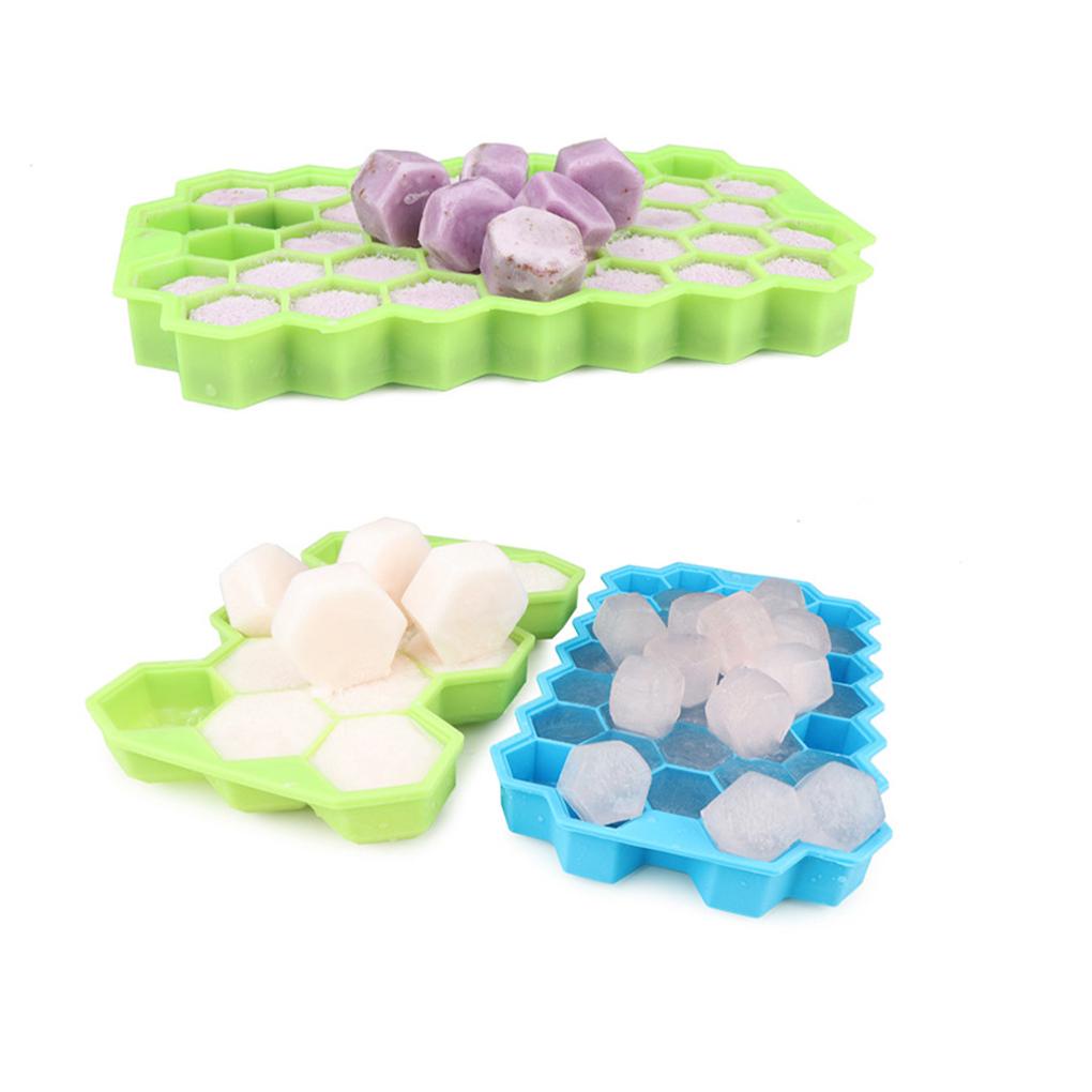 13 /37Kisi Cetakan Es Batu Anti Bocor Silikon Cube Maker Cetakan Pembuat Es Batu Hexagon Grids Ice Cube Tray Dengan Tutup