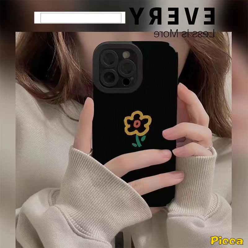 Ins Vintage Black Flowers Phone Case Kompatibel Untuk IPhone 14 Pro Max XR 7Plus 11 14 13 12 Pro Max X7 8 Plus XS Max Tulip Mewah Tekstur Kulit Lembut Silicon Back Cover