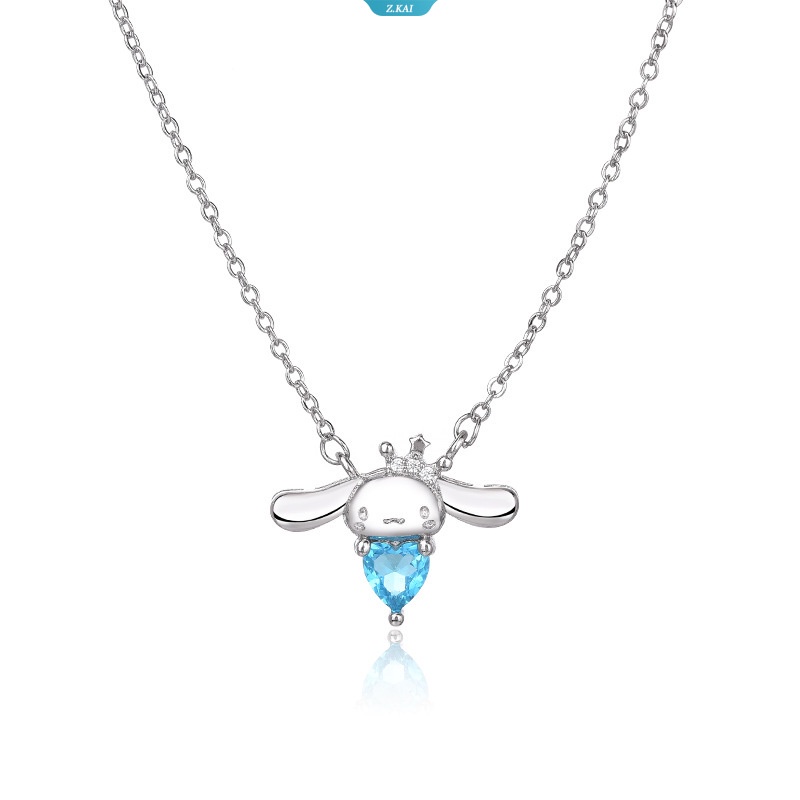 Kawaii Sanriod Anime Series Cinnamoroll Aquamarine Heart Kalung Gadis Jantung Fashion Smart Sweet Pendant Klavikula Rantai Hadiah [ZK]