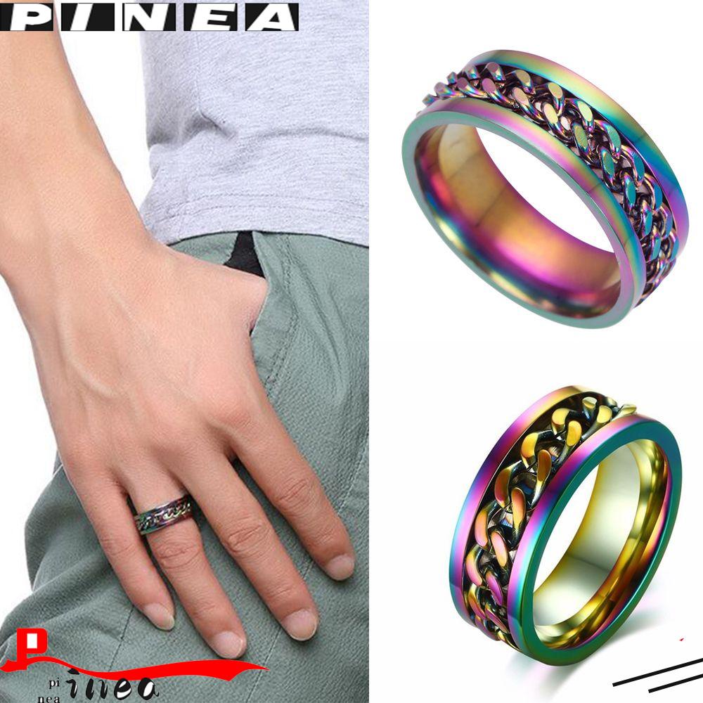 Cincin Rantai Rotatable Nanas Punk Perhiasan Fashion Anti Karat Pria Wanita Unisex Baja Titanium