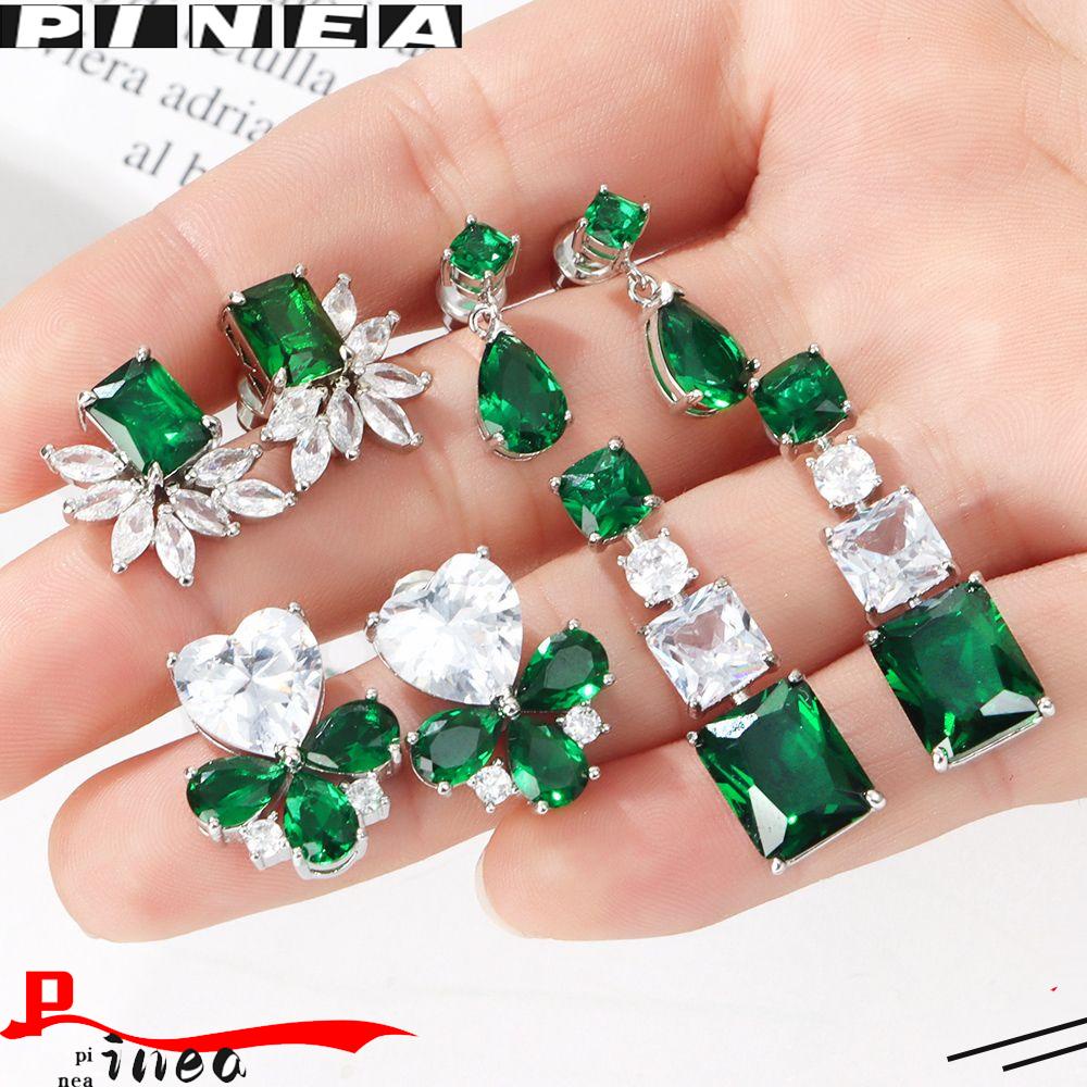 Anting Tetes Air Kristal Nanas Emerald Heart Stud Earring Cubic Zircon