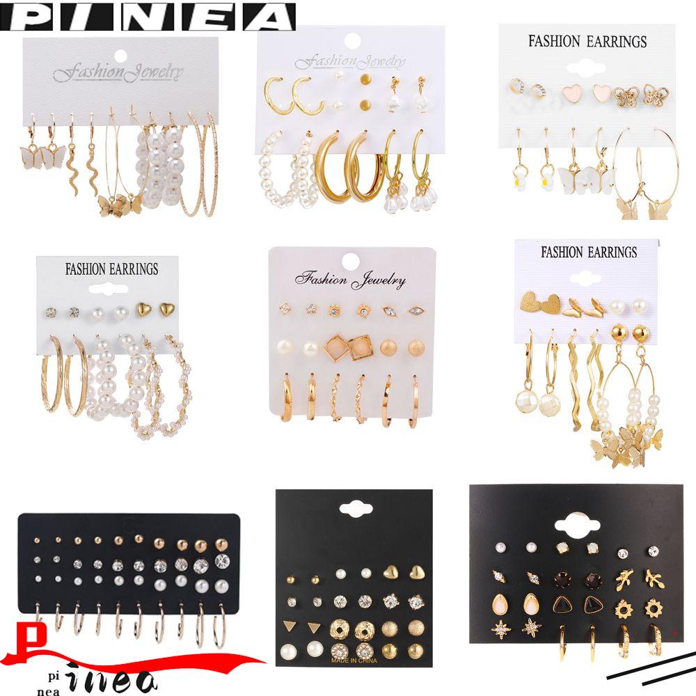 Nanas Drop Earrings Set Vintage Kreatif Retro Aksesoris Gadis Anting Mutiara