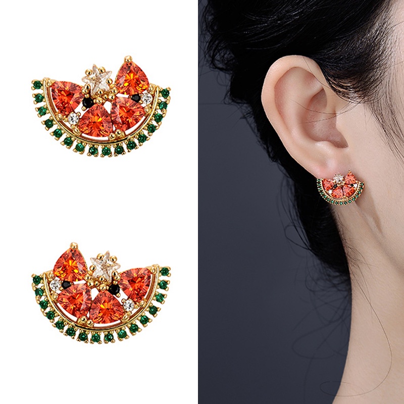 Unik Unik Buah Semangka Merah Gaya Baru Trendi Desain Unik Cahaya Mewah Anting High-End