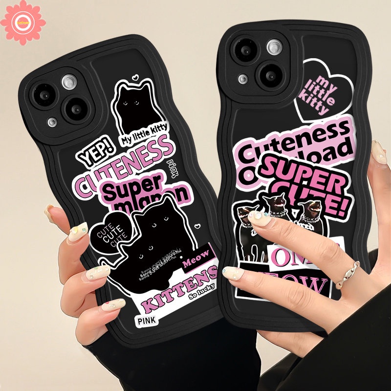 Casing Ponsel Kartun Kucing Anjing Keren Kompatibel Untuk iPhone 7Plus 8Plus 11 14 12 13 Pro Max XR X7 8 6 14 6s Plus XS Max SE 2020 Ins Trendy Stiker Label Lembut Tpu Bergelombang Penutup Tepi