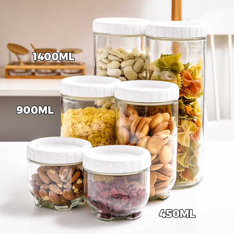 VISHAL Toples Kedap Udara Putih Food Container Toples Kotak Bening Toples Spaghetti Kotak