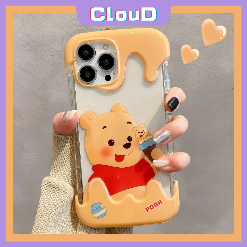 IPHONE Kartun Winnie the Pooh Case Kompatibel Untuk Iphone11 14 13 12 Pro Max XR X7 8 Plus XS Max 7Plus 8Plus SE 2020 3D Ice Cream Beruang Strawberry Lucu Manyo Shockproof Airbag Soft Cover